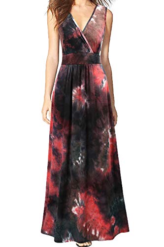 Image of WOOSEA Women Sleeveless Deep V Neck Loose Plain Long Maxi Casual Dress