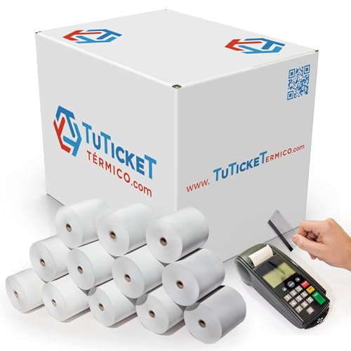 TuTickeT TÉRMICO.com - Rollo de Papel Térmico 80x60x12 mm (60 uds) para Impresora Térmica de Ticket y Comanda, Caja Registradora y demás TPV. Sin Bisphenol A