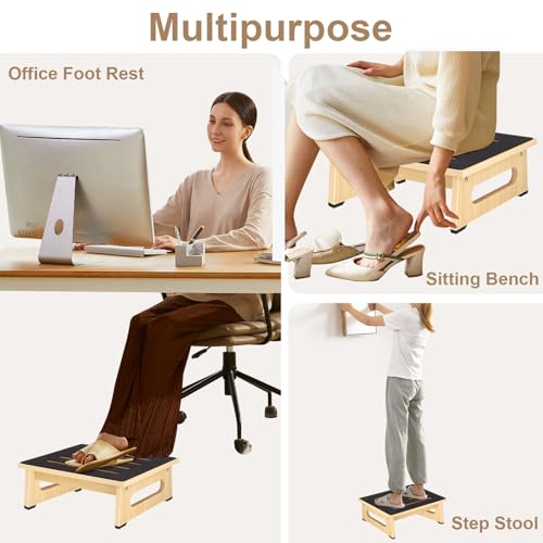 Image of Step Stool, Bed Steps for High Beds for Adults with Non-Slip Rubber Stepping Surface and Handles, 450 LBS Capacity for Bedroom Kitchen Bathroom, or Bedside, Senior Support(Natural)