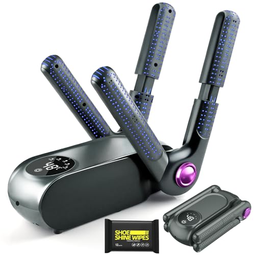 Seche Chaussure Electrique Sèche Chaussures Électrique Botte Gants de Boxe Chauffe Ski Foot Sechoir Pliable Shoe Dryer 4 Bras avec Affichage Numérique...