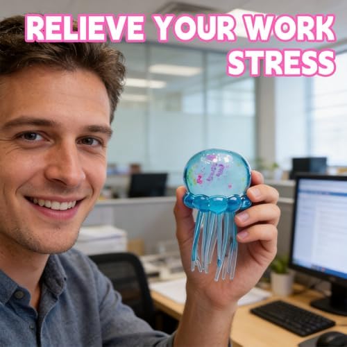 Jellyfish Squishy,Jellyfish Design Squeeze Stress Ball,Drop Malt Sugar Balls for Anxiety Stress,Sensory Toy with a Super Solid Squish for Adult (Green) - 4