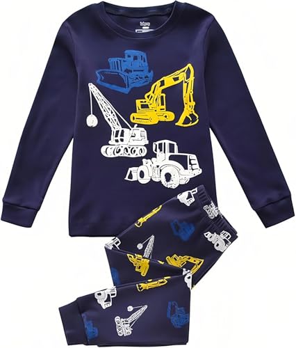 Tkiames Pyjama für Jungen, LKW, Dinosaurier, Kinder-Pjs mit langen...