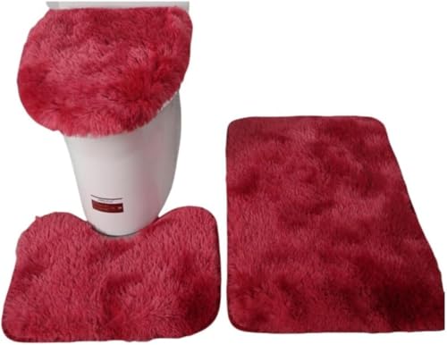 Tuyiutm トイレシートカバー、しっかり縫製、滑り止め、ユニバーサル、所定の位置に固定、拭き取り可能、滑り止め、無地、洗える、防臭、ふわふわ、吸収性、便座、トイレ、床に最適、3/4枚セット (F,タイダイ柄3点セット=U字型+カバー+玄関マット)