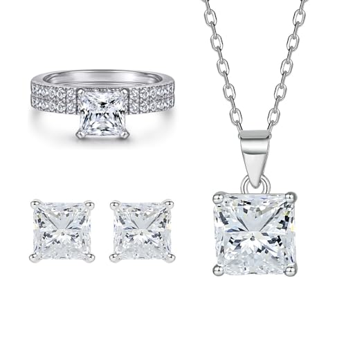 Ensemble collier moissanite et boucles carrées en or 14 carats pour vos soirées