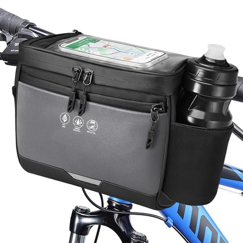 Eyein Fahrrad Lenkertasche, 3,5 L Wasserabweisende Isolierte Fahrradtasche Lenker mit Regenschutz und Touch-Handytasche, Reflektierende Fahrradkorb vorne mit Schultergurt für Ebike Radsport