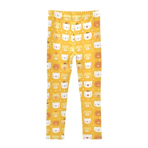 KLL Cute Bear Cartoon Pattern Yellow Little Girls Cotton Pants Stretch Full Length Workout Pants Exercise2