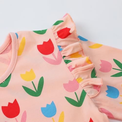 Image of Girl Long Sleeve Dress Ruffle Rainbow Color Block Cotton Casual Tiered Pleated Twirly Dress