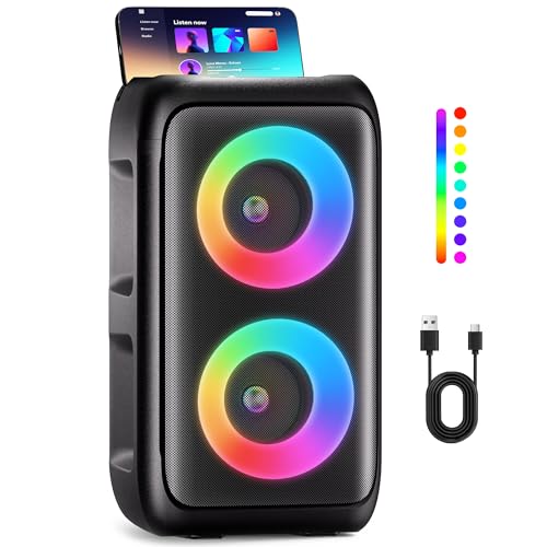 PWBSLAI Bluetooth Speaker，Portable Party Speaker with Colorful Lights，Wireless Speaker with HD Loud,Surround Sound Systems Support TWS/AUX/USB/TF Card Ideal for Party,Home,Outdoor Camping