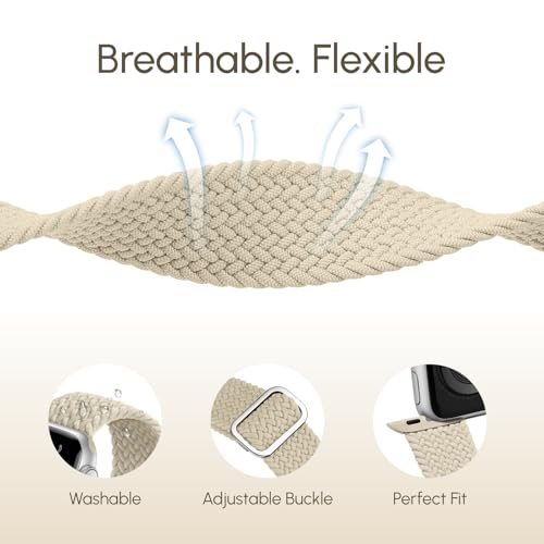 Image of Braided Stretchy Band Compatible with Apple Watch 40mm 41mm 42mm 38mm 44mm 45mm 46mm 49mm Women Men, Breathable Adjustable Nylon Sport Solo Loop Strap for iWatch Series 11 10 9 8 7 6 5 4 3 SE /Ultra 2
