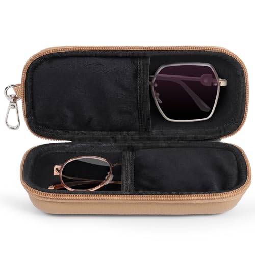 Image of Double Eyeglasses Case Hard Shell Dual Sunglasses Organizer with Zipper Closure Travel Eyewear Storage for Vehicle
