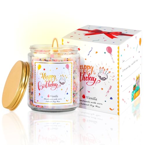 Happy Birthday Candle - Natural Soy Wax Scented Candle with Vanilla Birthday Cake Scent, Unique Gift Ideas for Men Women Best Friend