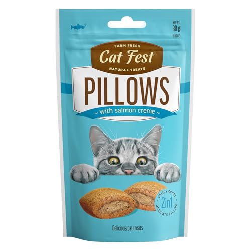 Image of BarkButler x Catfest Pillows with Salmon Creamy Filling Cat Treat, 30g |Made with Natural Ingredients |0% Artificial Flavor, Colour or Preservatives|for All Cats & Kittens Breed