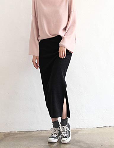 Ylingjun Women's Fleece Lined One Side Split Jersey Pull On Pencil Long Skirt2