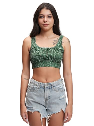 Image of Tokyo Talkies Women's Floral Print Bralette Crop Top | Scoop Neck | Sleeveless & Trendy | Perfect for Summer & Casual Outings | Tops for Woman | Women Tops | Women Crop Top