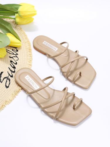 Image of GORGLITTER Women's Summer Vacation Beach Cute Square Toe Flat Sandals Strappy Toe Ring Thong Slide Sandal Slip on Flip Flops 2026