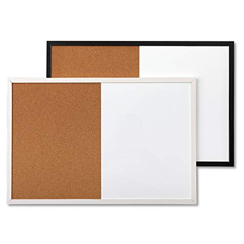 DOEWORKS 60 x 40cm Kombitafel Magnetisches Whiteboard & Kork Pinnwand, Hängendes Magnettafel und Korktafel mit Schwarzem Holzrahmen