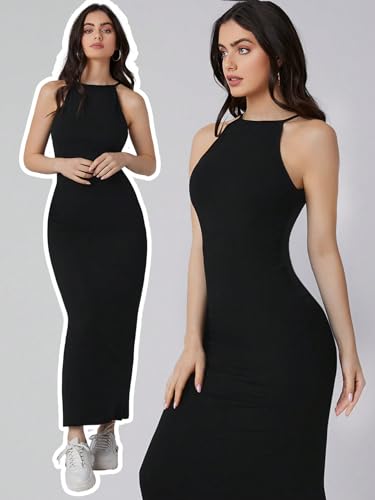 Image of Aahwan Pink Solid Halter Neck Solid Bodycon Midi Dress for Women's & Girl's