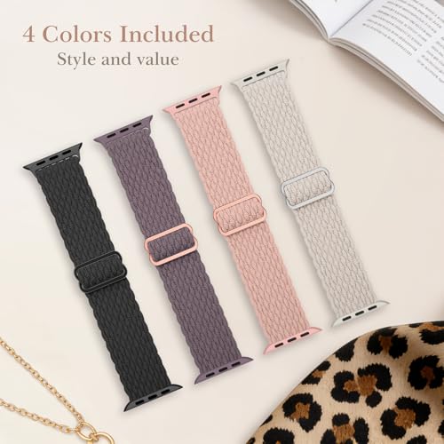 Image of Delidigi Stretchy Bands Compatible for Apple Watch Band Women 40mm 38mm 41mm 42mm 44mm 45mm 46mm 49mm, Nylon Braided Straps for iWatch Series 11 10 9 8 7 6 SE 5 4 3 Ultra 3 2 1