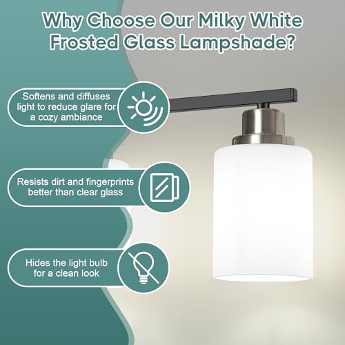 Image of Ascher Bathroom Light Fixtures, 4-Light Vanity Light Over Mirror, Black and Nickel Wall Sconces with Milky White Frosted Glass Shades, Wall Lamp for Living Room Bedroom, E26 Base(Bulbs Not Included)