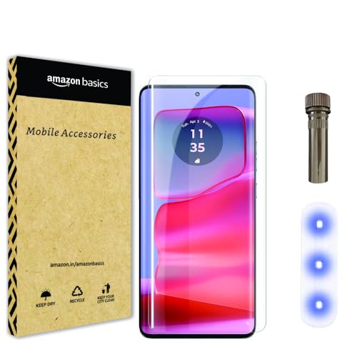 Amazon Basics UV Tempered Glass Screen Protector for Motorola Edge 50 Pro 5G | Full Adhesive | UV Glue | Curved Edge to Edge Full Screen Coverage | Easy Installation (B0D873P1QL) Amazon Price History, Amazon Price Tracker