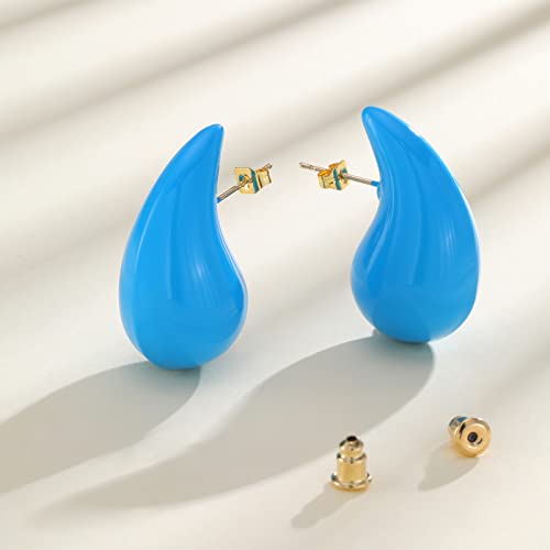 Image of Apsvo Chunky 14K Gold Plated Hoop Earrings for Women, Lightweight Waterdrop Hollow Open Hoops, Hypoallergenic Dupes Earrings