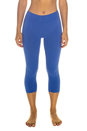 FitwearUSA Women's High Waist Tummy Control Cotton Spandex Stretch Yoga Capri (Single & Multi Packs)