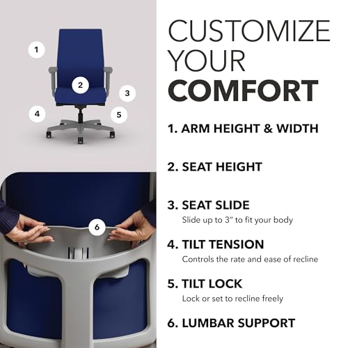 Image of HON Ignition 2.0 Mid‑Back Ergonomic Office Chair, Mesh Task Seating with Lumbar Support, Advanced Synchro‑Tilt, Height and Width Adjustable Arms, Titanium Frame, Cobalt