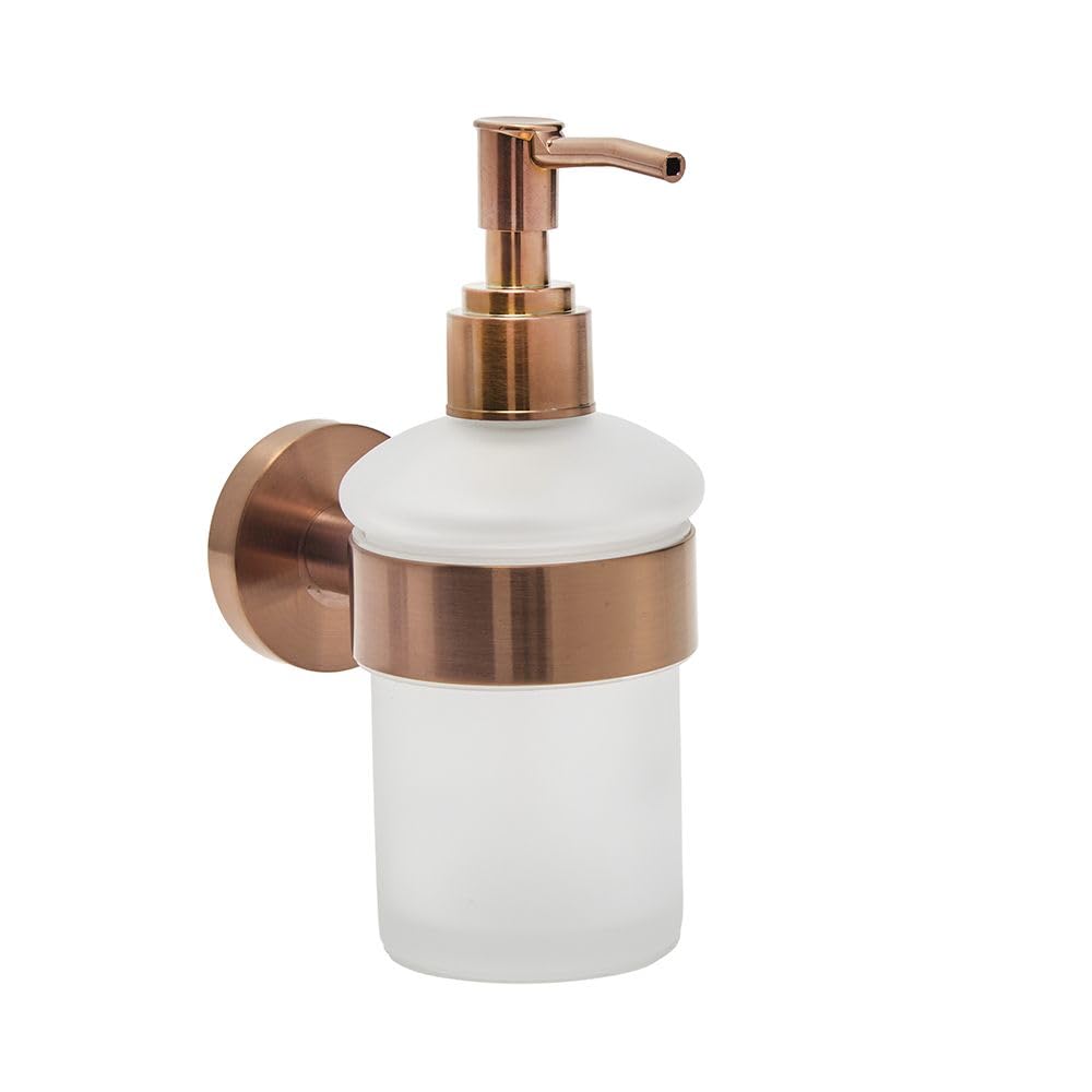 Milano Bronze Alara Round Wall Mounted Bathroom Glass Soap Dispenser With Brushed Copper Holder