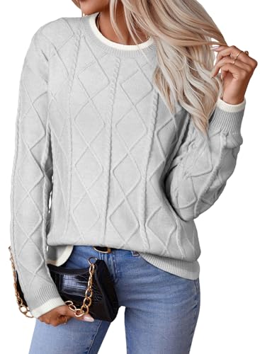EVALESS Womens Sweaters Long Sleeve Crewneck Color Block Pullover Tops 2025 Fall Trendy Cable Knit Sweater