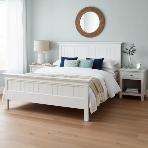 Image of APRODZ Solid Wood Without Storage King Size Clemons Bed for Bedroom Stylish | White Finish