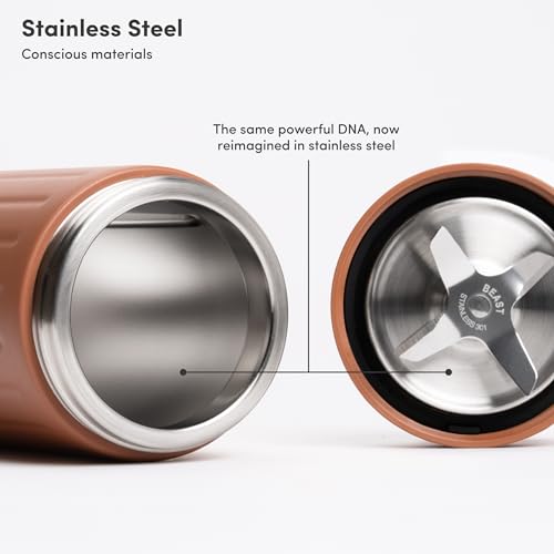 Image of Beast Mighty 850 Stainless Steel | Compact Personal Blender | Extra Vessels | Keeps Blends Cold | Smoothies, Shakes, Sauces, Dips | Portable Straw Caps and Lids | 850W (Terra)