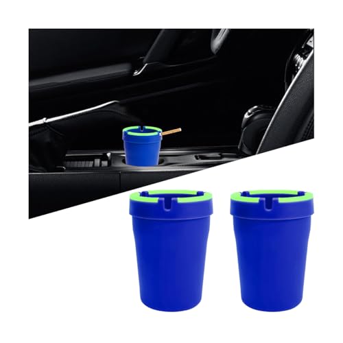 Image of Mandark Car Ashtray, 2PCS Glow In The Dark Smokeless Self-Extinguishing Vehicle Cigarette Trash Can, Smellproof Portable Automotive Ash Holder Organizer, Universal for Truck Home Office (Blue)