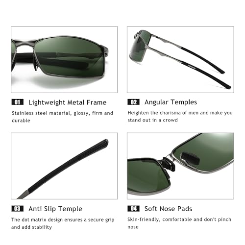 Image of SUNGAIT Ultra-Lightweight Polarized Sunglasses Men for Driving Fishing Golf, Rectangular Metal Frame with Spring Hinge