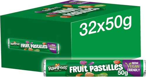 Rowntrees Fruit Pastilles Vegan Sweets Tubes 50g x 32 Rolls Pmp (32 Rolls (1 Case))