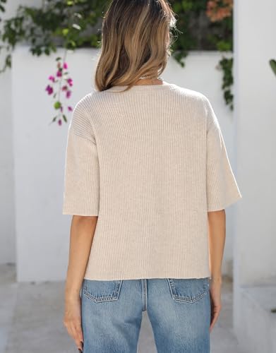 shermie Women's Button Down Y2k Cropped Cardigan Top Short Sleeve Crew Neck Ribbed Knit Lightweight Sweaters Tops4