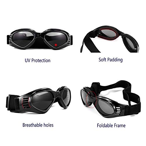 Vevins Dog Goggles Sunglasses For Middle & Large Dog, Uv Protective Foldable Pet Sunglasses Adjustable Waterproof Eyewear(Black) #TOP4