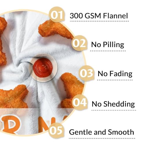 Mercuryelf Custom Dinosaur Chicken Nugget Blanket - Soft, Fuzzy & Warm - 40x50 Inches Flannel Throw Blankets for Travel, Office - White Novelty Throws Gift for Boys, Girls