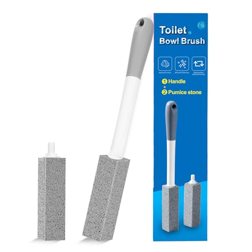 2 Pack Toilet Pumice Stone with Extra Long Handle,Pumice Stone Toilet Bowl Cleaner,1 Cleaning Handle, 4 No Touch Replaceable Piedra Pomez for Cleaning Toilets, Bathtubs, Grills, Swimming Pools, Sinks
