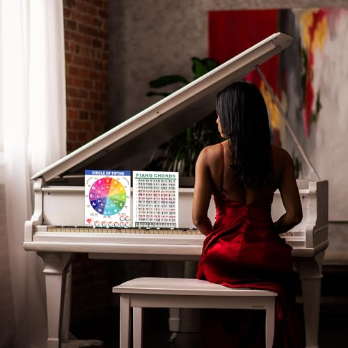 2St Klavier Akkorde Poster für Anfänger, 21x30cm Laminiert Akkordtabelle Klavier Quintenzirkel Poster Klaviertastatur Poster für Musiklehrer Studenten Komponisten Musikliebhaber