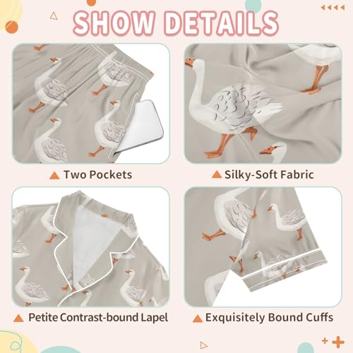 senya White Gooses Satin Summer Pajama Sets Silk Short Sleeve Button Down Sleepwear3