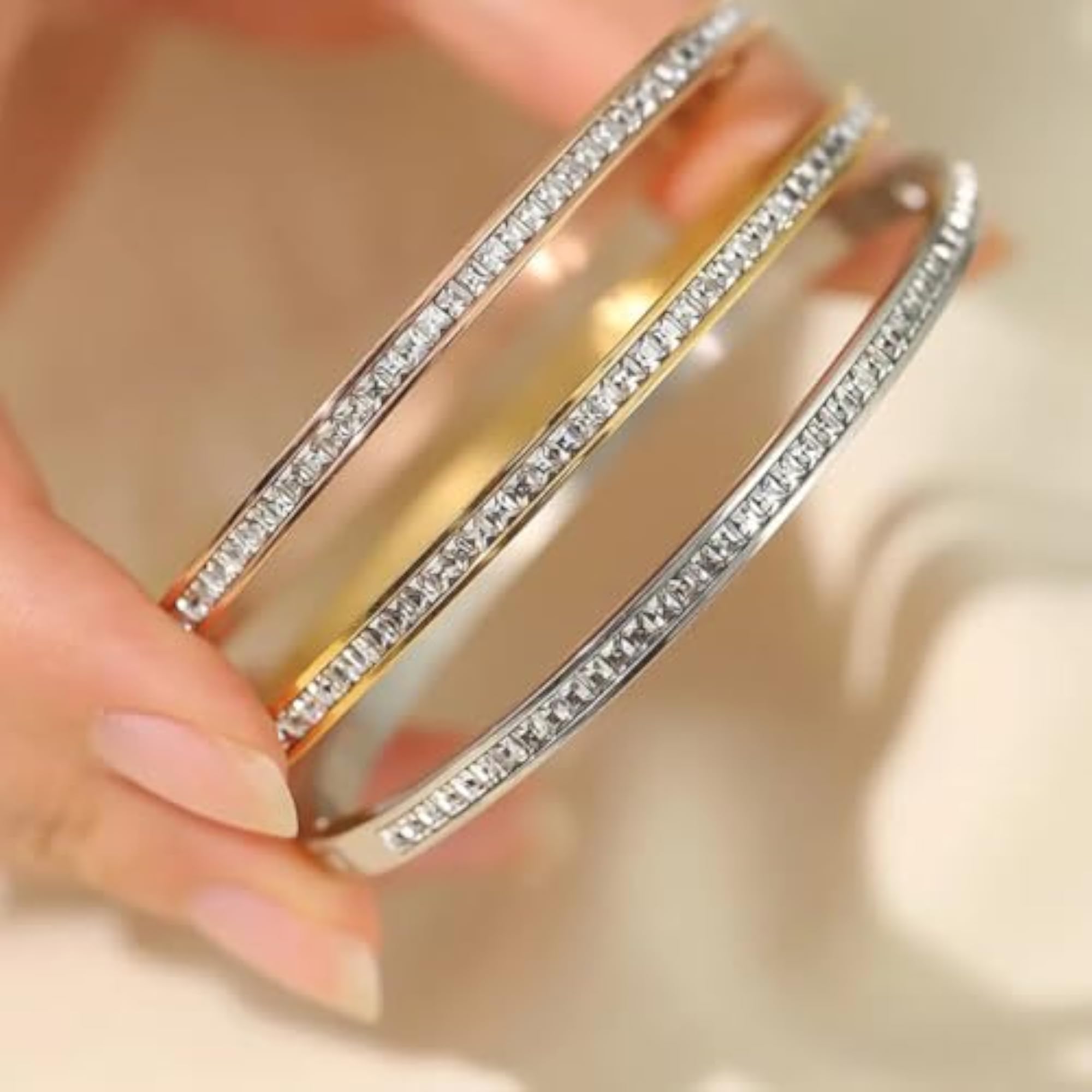 3 Pcs Stainless Steel Bangle Bracelet Set