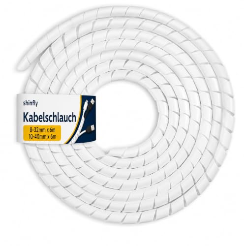 shinfly Kabelschlauch 2×6 m Spiralschlauch (Ø 8 mm & 10 mm) Kabelschutzschlauch für Kabelmanagement Kabelhülle Schutz Kabelspirale & Cable Sleeve Ideal für TV PC Büro Weiß