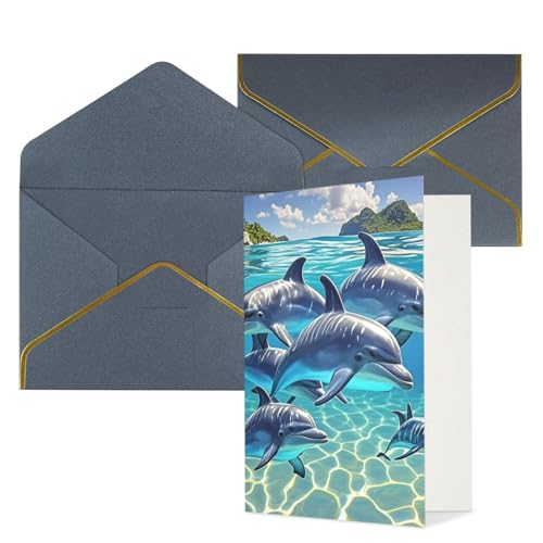 STVYUKL グリーティングカード 黒い封筒付き Thinking of You Card イルカ アート Happy Birthday 結婚式 招待状 空白のメモカード あらゆる機会に 4x6