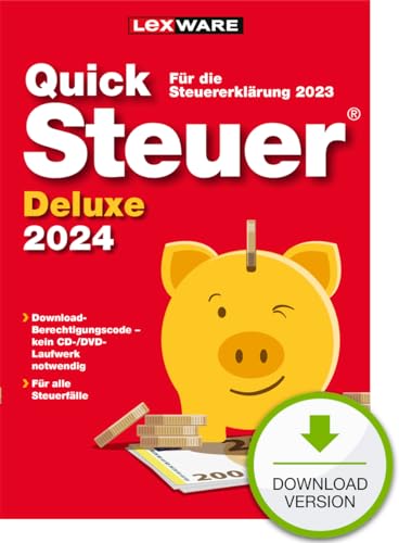 Lexware - QuickSteuer Deluxe 2024 (für Steuerjahr 2023) | PC Aktivierungscode per Email | Private und gewerbliche Steuererklärung - -16%