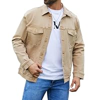 Bindefon Denim Jackets for Men Trucker Jean Jacket Unlined Coats Spring Fall Outfits, Khaki, XL