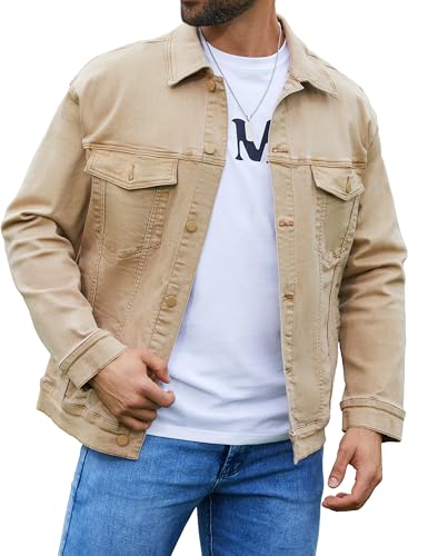 Image of Bindefon Denim Jackets for Men Trucker Jean Jacket Unlined Coats Spring Fall Outfits