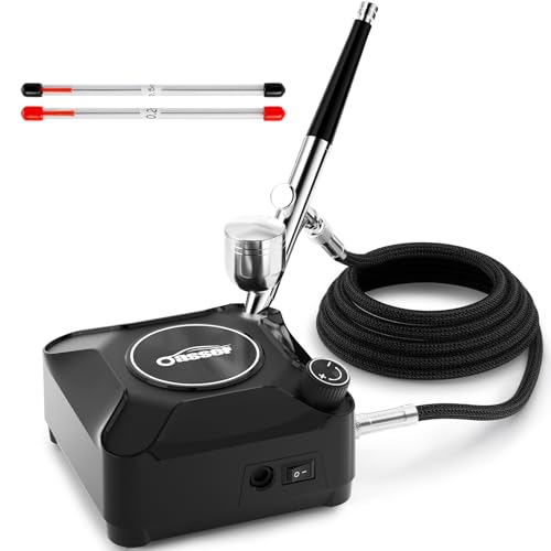 Oasser エアブラシ セット ミニコンプレッサー ダブルアクション 無段階圧力制御タイプ2-36PSI調節可能 プラモデルの塗装 ボディーアート 塗装用具 持ち運びやすい 初心者向け ノズル口径0.2mm 0.3mm 0.5mm (36PSI)