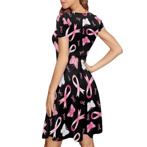 Image of HUGS IDEA Womens Puffy Swing Midi Dress Round Neck Short Sleeve Party A-Line Dresses