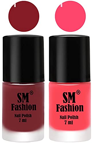Image of Long Lasting Nail Polish | Nail Paint Combo 7 ml Each) - Set of 2 Plum-Pink