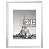 upsimples 12x16 Picture Frame, Display Pictures 8.5x11 with Mat or 12 x 16 Without, Wall Hanging Poster Frames, Silver, 1 Pack
